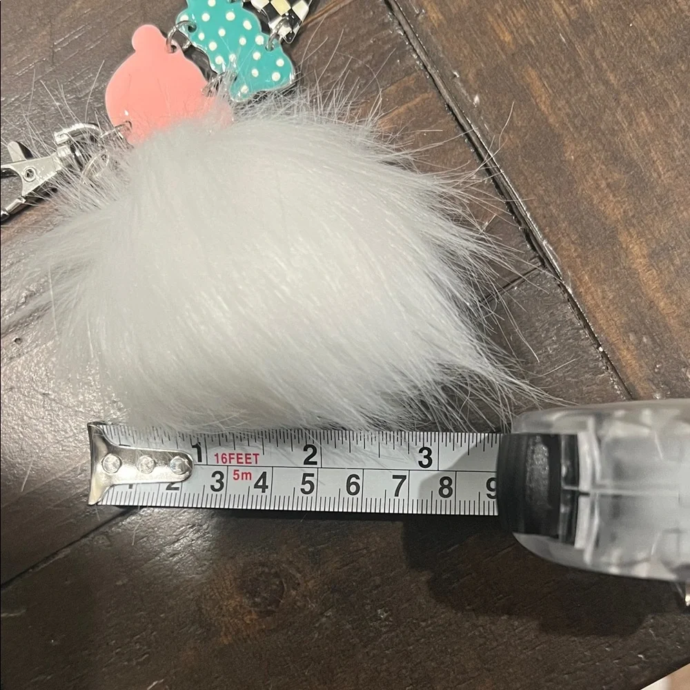 Fluffy White Pom‎ Pom Keychain with Ice Cream Charm